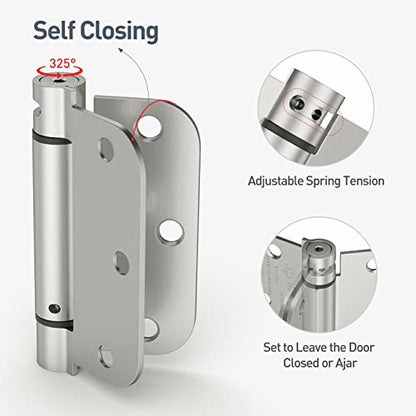 HOSOM Self Closing Door Hinges 3.5 Inch,Spring Loaded Hinges - color: Brushed Nickel-5/8'', size: 3.5" 1 Pack