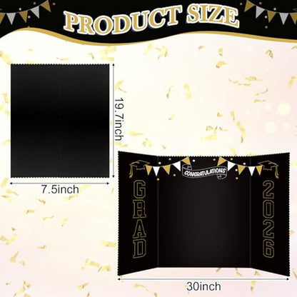 Epakh 2026 Graduation Trifold Poster Board 33 x 20 in Black Gold Senior Night Photo Display Board for Class of 2026 Graduation Photo Frames Picture Display for Grad Party Gift Table Decor