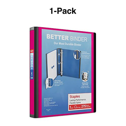Staples Better View 1-Inch D-Ring Binder, Pink, 275 Sheets - color: Pink, size: 1-Inch
