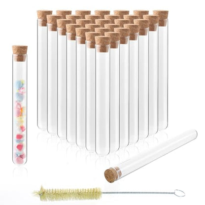 ULAB Scientific 50pcs 35ml Round Bottom Glass Test Tubes Set, 3.3 Borosilicate Glass, Dia.20x150mm, Packed with Stoppers and Brush, UTT1023 - style: 50pcs 35ml Glass Test Tubes with Stopper and Brush