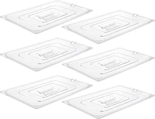 CURTA 6 Pack NSF Notched Food Pan Cover, Full Size Clear Polycarbonate Lid with Handle for Commercial Food Pan, Dishwasher & Freezer Safe Plastic Clear - color: Full Size, size: Handled & Notched Lids