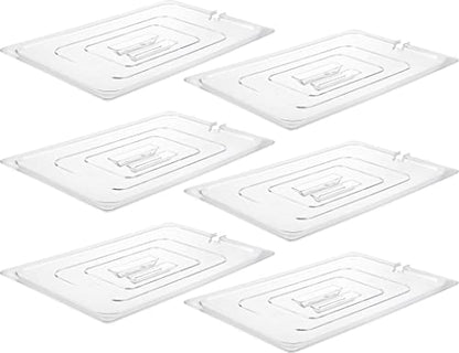 CURTA 6 Pack NSF Notched Food Pan Cover, Full Size Clear Polycarbonate Lid with Handle for Commercial Food Pan, Dishwasher & Freezer Safe Plastic Clear - color: Full Size, size: Handled & Notched Lids