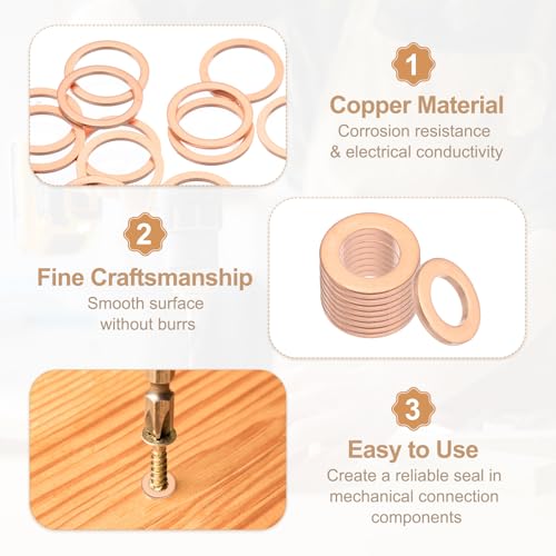 PATIKIL 35PCS M12 Copper Washers, M12x16x1mm Copper Crush Washer Metric Flat Washers Sealing Washers Assortment Kit Oil Drain Plug Gasket Ring for Automotive Battery Vehicles Screws Bolt - size: M12x16x1mm