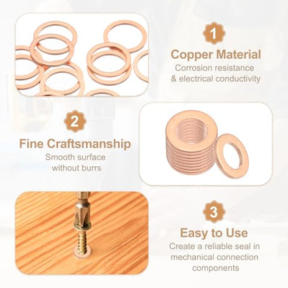 PATIKIL 35PCS M12 Copper Washers, M12x16x1mm Copper Crush Washer Metric Flat Washers Sealing Washers Assortment Kit Oil Drain Plug Gasket Ring for Automotive Battery Vehicles Screws Bolt - size: M12x16x1mm