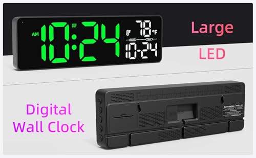 Large LED Digital Wall Clock with Date, Temperature, Auto-Brightness, Auto-DST | Big Digital Clock for Bedroom, Desk, Classroom, Living Room, Kitchen, Office, Gym, Farmhouse, Xmas Gift for Seniors - color: Green