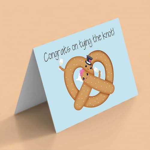 Amanda Creation Funny Wedding Card for Bride and Groom, 4x6 Blank Inside with Silver Envelope, Pretzel Newlywed Congratulations Greeting - style: Pretzel