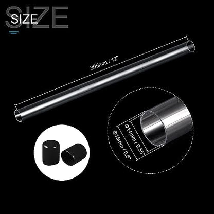 PATIKIL Clear Rigid Tube Round Plastic Tubing with Black Rubber Caps Polycarbonate Water Pipe, 305mm/ 12 Inch Length, 14mmx15mm/0.55"x0.6", 2 Set - color: Black,Clear, size: 0.55"x0.6"