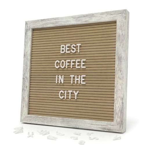 Rustic Cappuccino Felt Letter Board 10x10 Inch with Stand and Wood Frame - color: Rustic Cappuccino