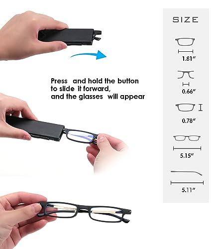 2 Pack Ultra thin Lightweight Folding Reading Glasses Women Men TR90 Blue Light Blocking Anti UV/Eyestrain Foldable Compact Computer Readers Portable Unique Stretchable Slim Flat case Gunmetal, +2.0 - color: Gunmetal-2pc
