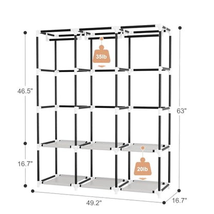 Portable Closet with Cover, 3 Hanging Rods and Side Pocket, Sturdy Free Standing Closet, Grey - color: Grey, size: 3 Row - 49.2'' Wide