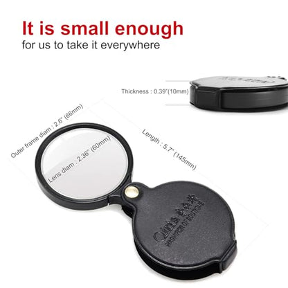 10x Small Magnifying Glass for Seniors/Kids, Pocket Folding Magnifier
