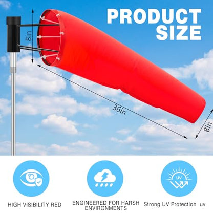 Threlaco 1 Set Heavy Duty Airport Windsock,8" x 36" Wind Socks,Red - color: Red, size: 8" X 36"