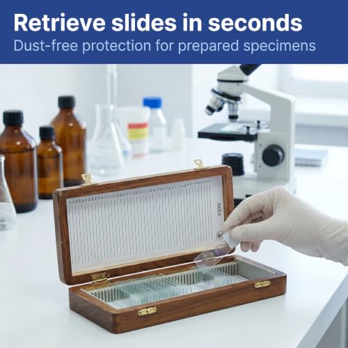 United Scientific™ Wooden Microscope Slide Box, 50 Slots with Hinged Lid