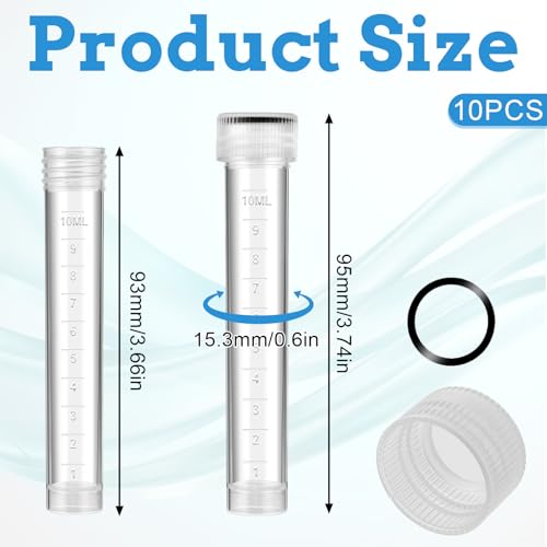 10ml Plastic Vials, 10 Pcs Plastic Tubes with Caps Frozen Test Tubes Sample Tube for Laboratory and School Educational, PP Material - color: white