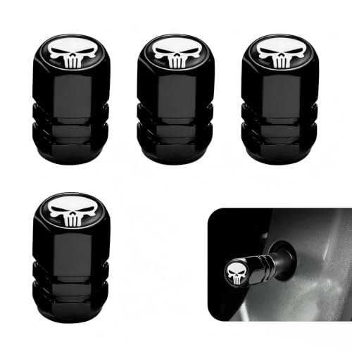 4 PCS Skull Car Wheel Tire Valve Stem Caps, Alloy Hexagon Tire Cap, Valve Stem Covers, for Most Cars (White) - color: White
