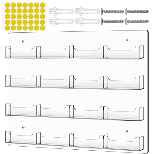 TURSTIN Business Card Holder Wall Mount Clear Sticker Display Marketing Holder Acrylic Business Card Stand Multi Pocket Rack Organizer Space Saver for Home Office (16 Pockets) - style: 16 Pockets