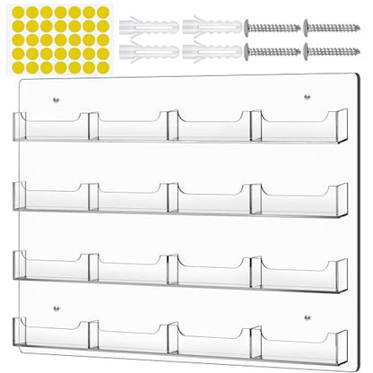 TURSTIN Business Card Holder Wall Mount Clear Sticker Display Marketing Holder Acrylic Business Card Stand Multi Pocket Rack Organizer Space Saver for Home Office (16 Pockets) - style: 16 Pockets