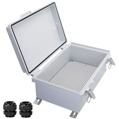 Waterproof Outdoor Electrical Junction Box Weatherproof IP67 ABS Plastic Enclosure Switch Router Project Box with Mounting Plate with Wall Bracket 2 Cable Glands Grey 10.23" x 6.3" x 3.94" - color: Grey, size: 10.23" x 6.3" x 3.94" 1pc