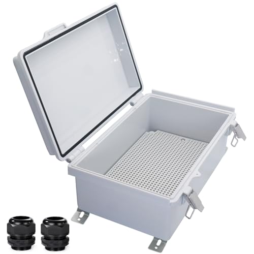 Waterproof Outdoor Electrical Junction Box Weatherproof IP67 ABS Plastic Enclosure Switch Router Project Box with Mounting Plate with Wall Bracket 2 Cable Glands Grey 10.23" x 6.3" x 3.94" - color: Grey, size: 10.23" x 6.3" x 3.94" 1pc