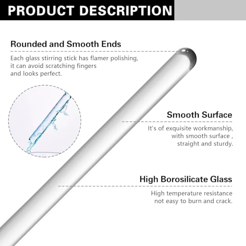 Glass Stirring Rod Glass Stir Stick 12" Length Glass Stir Rod with Both Ends Round 8pcs/pk