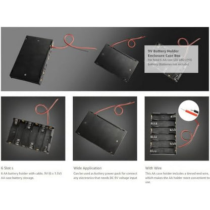 6 AA 9V Battery Holder Case Box, Black