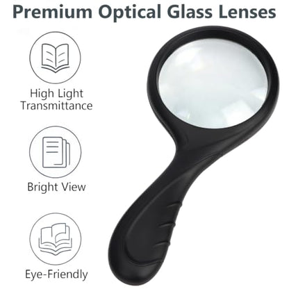 2 PCS Handheld Magnifying Glass Set, 3X & 5X Optical Glass Magnifier