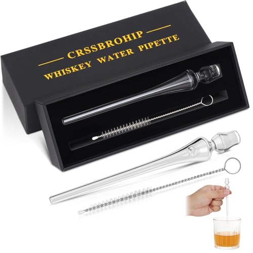 Whiskey Glass Water Pipette，Precision Whisky Dilution Tool，Glass Pipette for Bourbon，Whisky Connoisseur Tasting Gift Set with Cleaning Brush