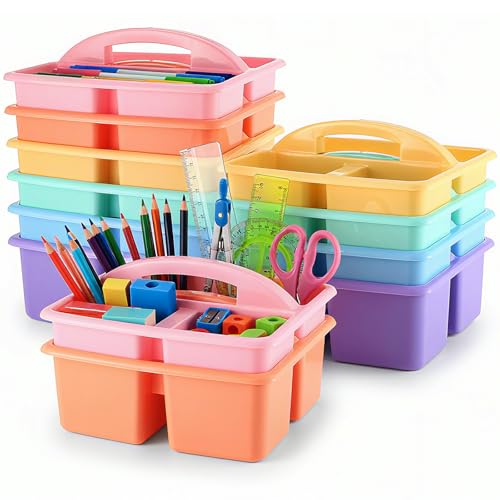 Threehoney 12 Pack Classroom Caddy 3 Compartment with Handle, Macaron - color: Macaron