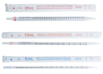 5mL Serological Pipettes, Individually Wrapped, Sterile, RNase/DNase-Free, Polystyrene, Graduated, Disposable, Color-Coded, Universal Fit – Pack of 50 PCS - size: 5mL