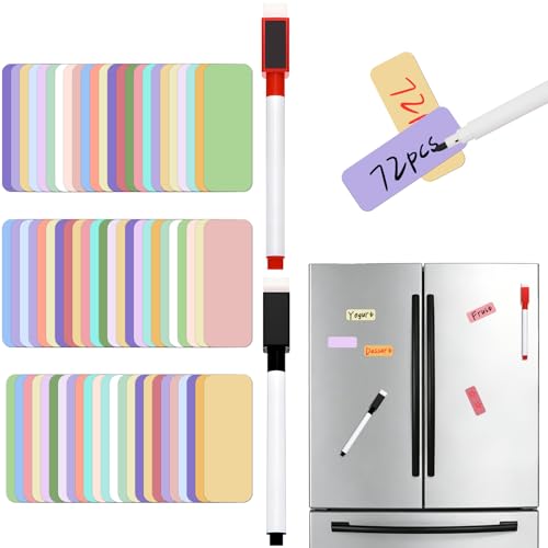 72 pcs Dry Erase Magnetic Labels, VEINARDYL 2.3" x 0.8" Reusable Magnetic Name Tag Labels with 2 Pens, Colored Magnetic Sticky Notes for Whiteboard Fridge Students Locker Office Home - color: Full Color, size: 2.3" x 0.8" - 72 pcs