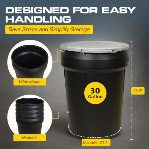 Eagle Plastic Drum, 30 Gallon Drum, DOT Compliant, Made in USA, Black - color: Black, size: 30 Gallon, style: Metal Lever-Lock