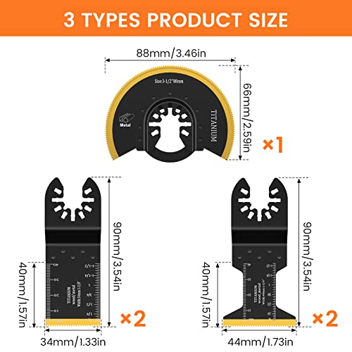 JTWEB 5PCS Titanium Oscillating Saw Blades Kit, Titanium Oscillating Multitool Blades for Metal Wood Nails Screws and Hard Material Cutting, Quick Release Oscillating Tool Blades fit Multiple Models - color: 5Pcs/kit