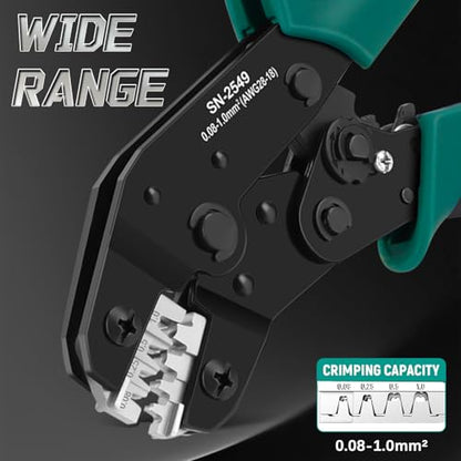 SN-2549 Ratcheting Open Barrel Crimper Kit, 2316PCS JST-XH 2.54mm/JST-PH 2.0mm/DuPont Connectors & Terminals, w/Pin Headers & Ribbon Cable, 0.08-1.0mm² (28-18 AWG) - color: 2316pcs