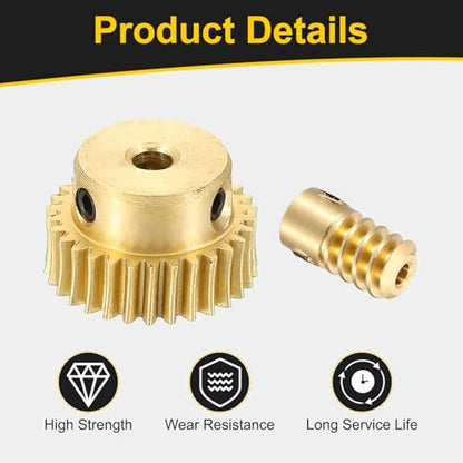 uxcell Worm Gear Set Right Rotation 30T 0.5 Module 1:30 Reduction Rate - size: Gear-3mm, Rod-2mm Bore, style: 0.5M-30T
