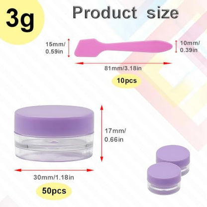 50 Pcs Makeup Sample Containers 3g/5g Sample Containers with Lids Tiny Sample Jars for Skincare Cream Lotion Jewelry Beads DIY Crafts Travel (FZG/3g/Zi) - color: purple, size: 3g