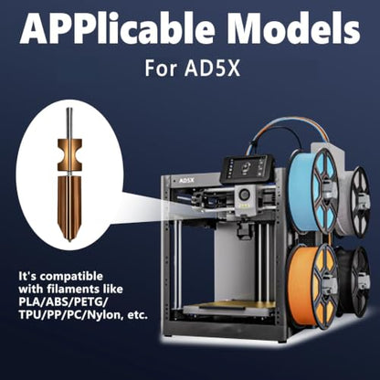 2 Pcs 0.4MM Integrated Adventurer 5X Nozzle Kit for Flashforge AD5X 3D Printer Hotend Heating Block Component with 3Pcs Silicone Socks and 2Pcs Nozzle Wipers, AD5X Accessories