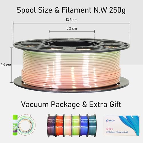 MIKA3D Mixed 6 Spools Fast 2 Color Change 3D Printer Filament Bundle, It Packed with 6 Beautiful Color Change Silk PLA Filament, Each Spool 250g, 6 Spools, Total 1.5kg Silk PLA Bundle 250g X 6 - color: 6 Color Change Mixed