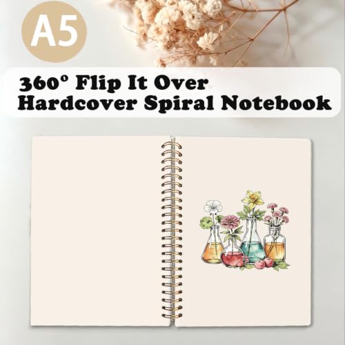 Science Teacher Spiral Notebook,Chemistry Biology Lover Gifts,A5 - color: Floral Beakers-1