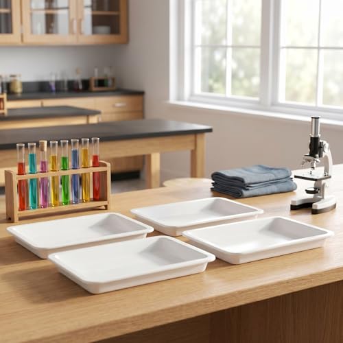 Lurrose Lab Trays Plastic, 4 Pack Acid and Alkali Resistant Chemical Reagent Containment Pan, Leak-Proof Lab Storage Basin for Classroom Science Experiments, 9.7 x 7.3 Inch