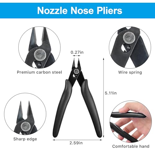 Micro Wire Cutters Precision Flush Cutter Pliers for Jewelry Making Electronics Craft 5 Inch Mini Side Cutting Nippers for Zip Ties Plastic Models and Hobby Projects Black