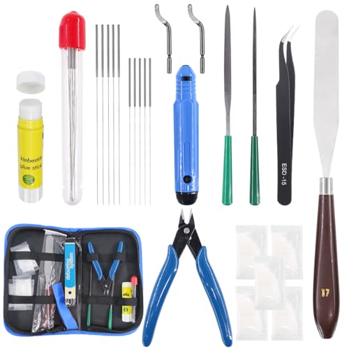 Glarks 24Pieces 3D Printer Nozzle Cleaning Tool Kit, Including Palette Knife, Deburring Tool, Tweezer, File Tool, Grease Packets, Wire Cutter, Glue Stick