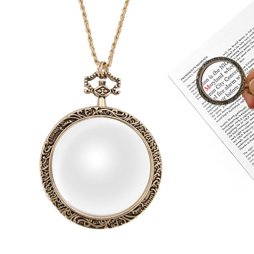 YYHSND 10X Magnifying Glass Necklace Magnifier Necklace Pendant Optical Magnifier with Chain Necklace for Library, Reading, Zooming and Jewelry (Color : Gold) - color: Gold