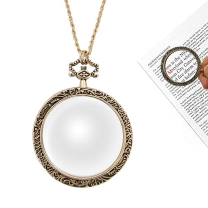YYHSND 10X Magnifying Glass Necklace Magnifier Necklace Pendant Optical Magnifier with Chain Necklace for Library, Reading, Zooming and Jewelry (Color : Gold) - color: Gold