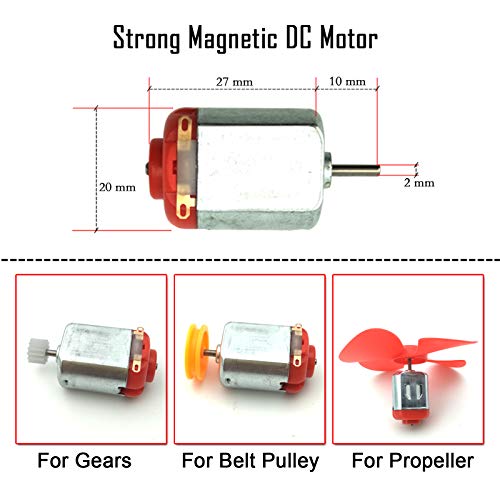 18 Set DC Motors Kit, Mini Electric Hobby Motor 3V -12V 25000 RPM Strong Magnetic with Shaft Propeller, 2 x AA Battery Holder,9V Battery Clip Connector,Plastic Wheels for DIY Science Projects