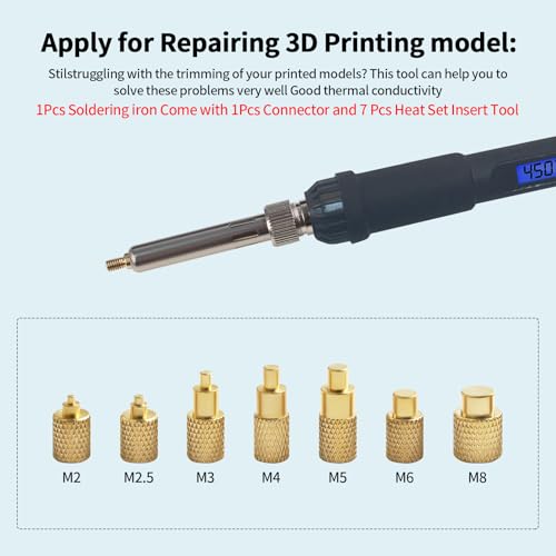 FYSETC 3D Printer Accessories Soldering Iron Kits: 60W 110V LCD Digital Solder Iron Pen with 7 Heat Set Insert Tool and 16Pcs Brass Cleaning Up