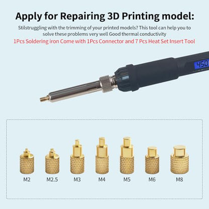 FYSETC 3D Printer Accessories Soldering Iron Kits: 60W 110V LCD Digital Solder Iron Pen with 7 Heat Set Insert Tool and 16Pcs Brass Cleaning Up