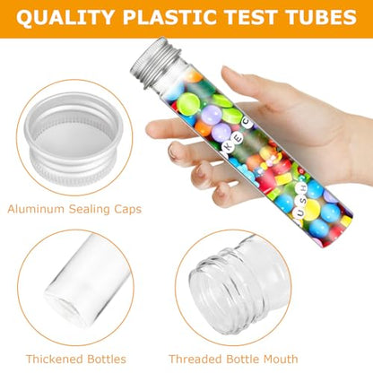 50 Pack 65ML Plastic Test Tubes with Screw Caps Plastic Candy Tubes Clear Bath Salt Tubes Gumball Tubes Container Vials for Candy Bath Salts Spices Party Favors - color: clear