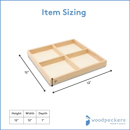 DIY Square Wooden Divided Serving Tray 12 x 12-inch, Pack of 5 4-Section Candy Tray for Vegetable & Fruit Party Platters, by Woodpeckers - size: 12" x 12" 4 Part