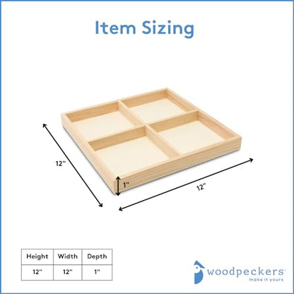 DIY Square Wooden Divided Serving Tray 12 x 12-inch, Pack of 5 4-Section Candy Tray for Vegetable & Fruit Party Platters, by Woodpeckers - size: 12" x 12" 4 Part
