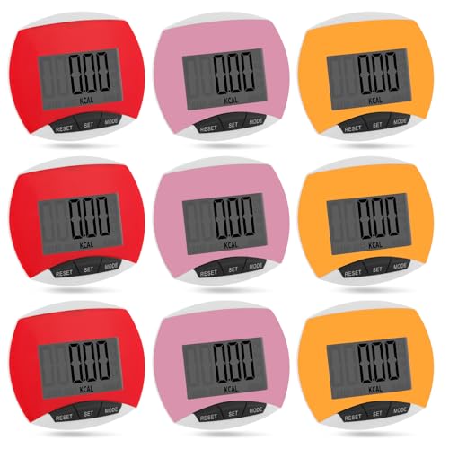 Copkim 9 Pcs Simple Pedometers Bulk for Walking Steps and Miles Walking Step Counters with Calories Burned Portable Clip Step Tracker for Seniors Man Women Jogging Hiking Running - color: Red, Pink, Yellow